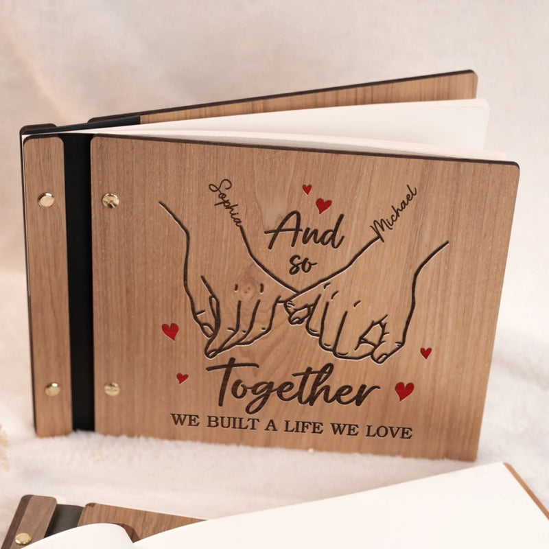 Hand In Hand - Couple Personalized Custom Wooden Scrapbook - Gift For Husband Wife, Anniversary