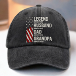 Born To Be A Legend - Family Personalized Custom Vintage Washed Denim Baseball Cap US - 4th Of July, Gift For Husband, Dad, Grandpa