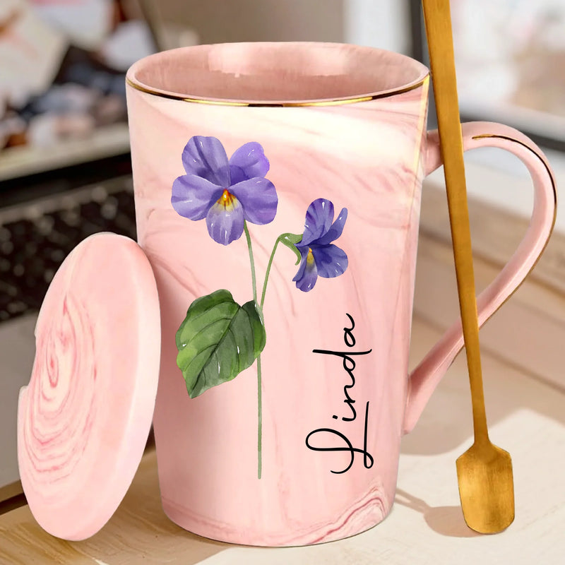 Bloom With Grace - Family Personalized Custom 14oz Marble Mug - Gift For Yourself, Best Friends, Siblings, Family Members