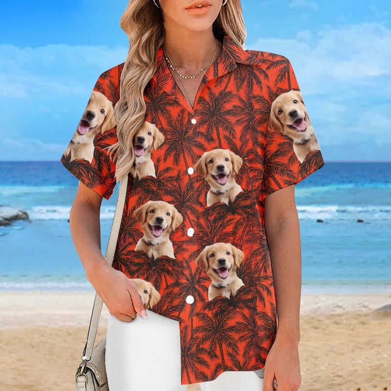 Custom Photo Paws And Palm Trees - Dog & Cat Personalized Custom Unisex Tropical Hawaiian Aloha Shirt - Summer Vacation Gift, Gift For Pet Owners, Pet Lovers