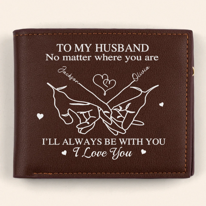 Holding On To Forever - Couple Personalized Custom Double-Sided Printed Leather Wallet - Gift For Husband Wife, Anniversary