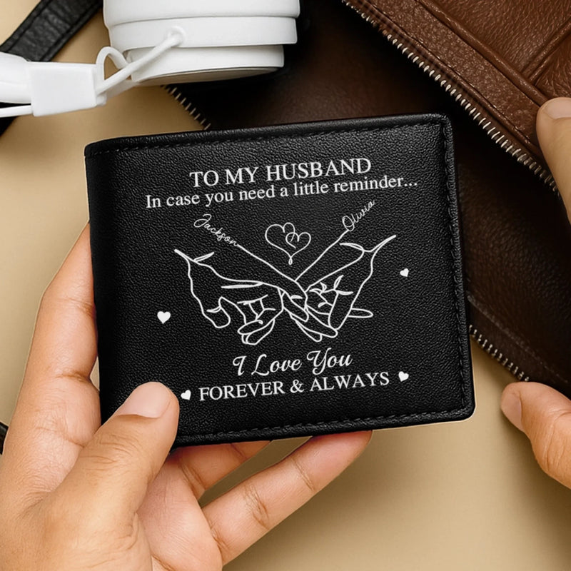 Holding On To Forever - Couple Personalized Custom Double-Sided Printed Leather Wallet - Gift For Husband Wife, Anniversary