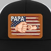 Strong Hands, Soft Heart - Family Personalized Custom Leather Patch Mesh Cap - 4th Of July, Gift For Dad, Grandpa