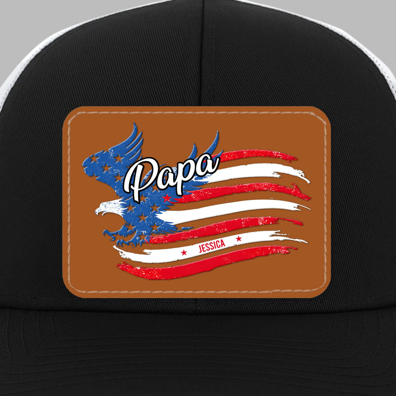 Born To Be Free - Family Personalized Custom Leather Patch Mesh Cap - 4th Of July, Gift For Dad, Grandpa