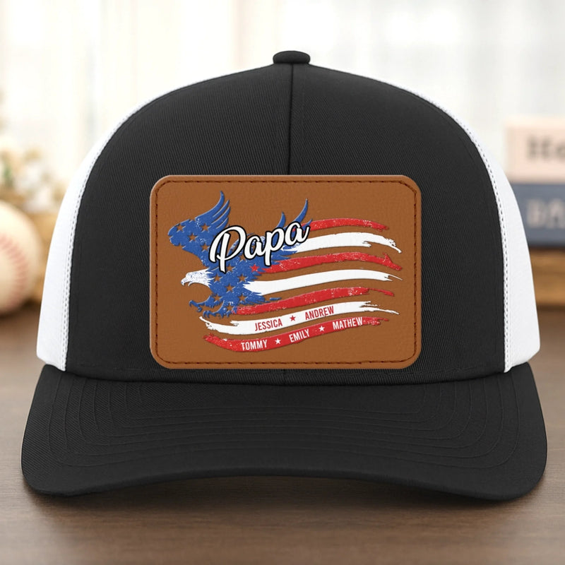 Born To Be Free - Family Personalized Custom Leather Patch Mesh Cap - 4th Of July, Gift For Dad, Grandpa