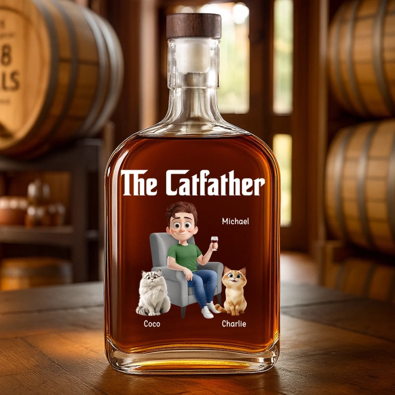 The Catfather - Cat Personalized Custom Whiskey Bottle - Father's Day, Gift For Dad, Pet Owners, Pet Lovers