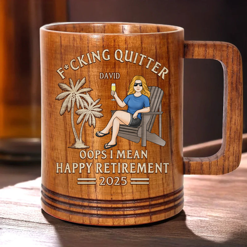 From Deadlines To Lifelines, Cheers - Coworker Personalized Custom Wooden Mug - Appreciation, Retirement Gift For Coworkers, Work Friends, Colleagues