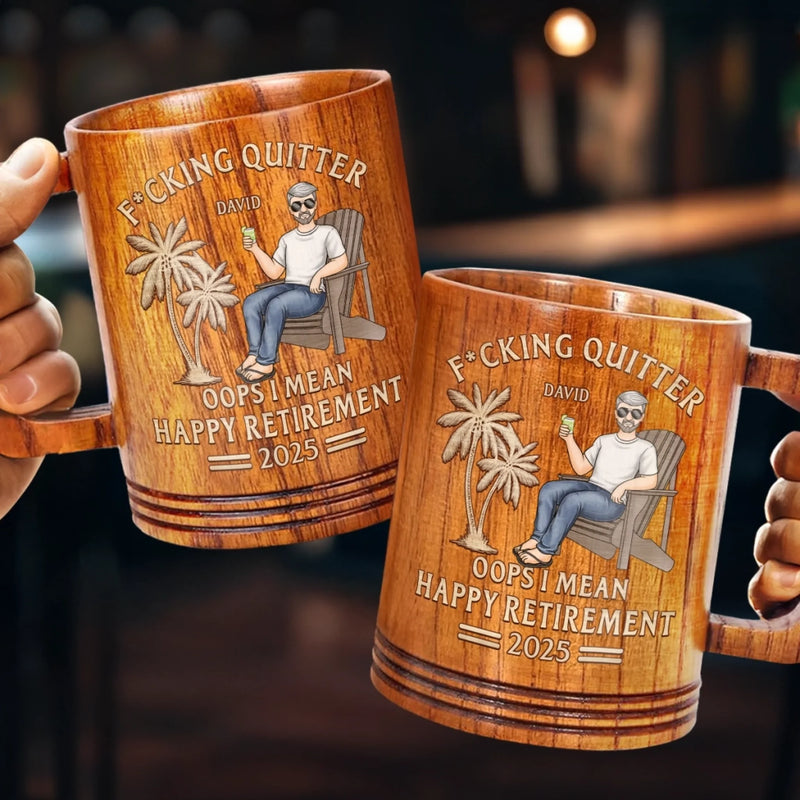 From Deadlines To Lifelines, Cheers - Coworker Personalized Custom Wooden Mug - Appreciation, Retirement Gift For Coworkers, Work Friends, Colleagues