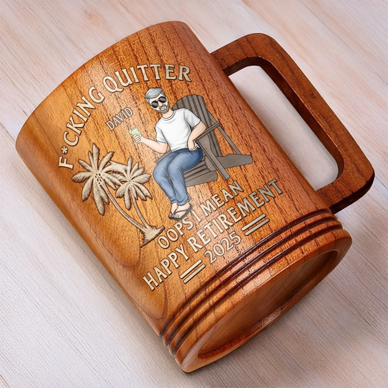From Deadlines To Lifelines, Cheers - Coworker Personalized Custom Wooden Mug - Appreciation, Retirement Gift For Coworkers, Work Friends, Colleagues