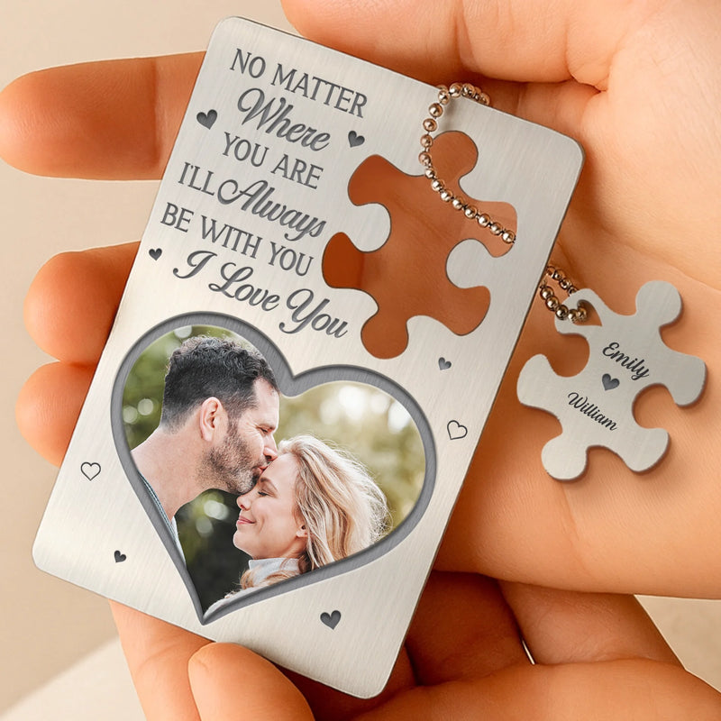 Custom Photo Piece By Piece, You Complete Me - Couple Personalized Custom Metal Wallet Card With Charm - Gift For Husband Wife, Anniversary