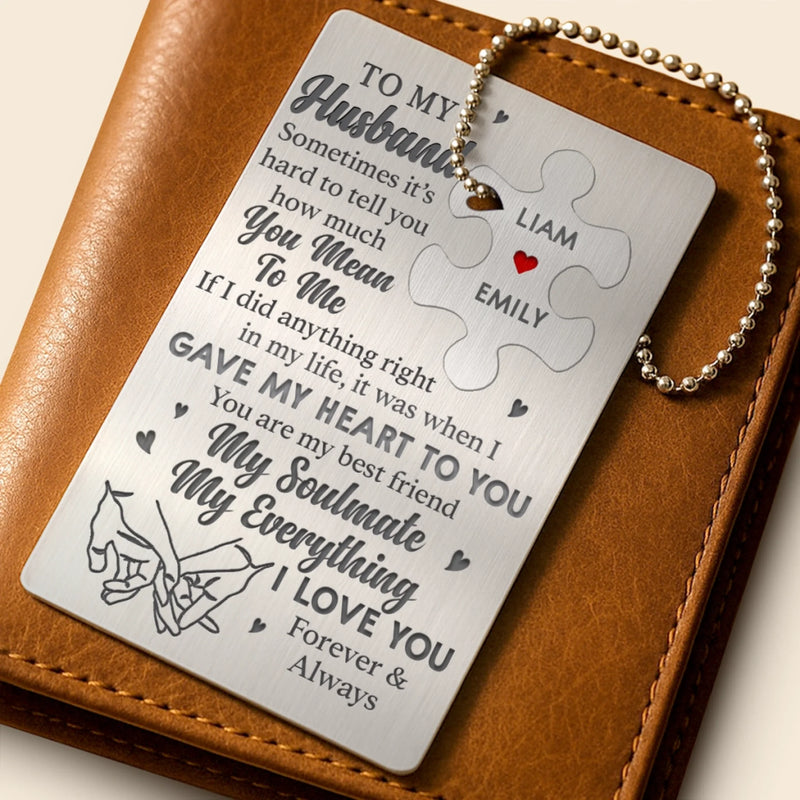 Home Is Wherever I’m With You - Couple Personalized Custom Metal Wallet Card With Charm - Gift For Husband Wife, Anniversary