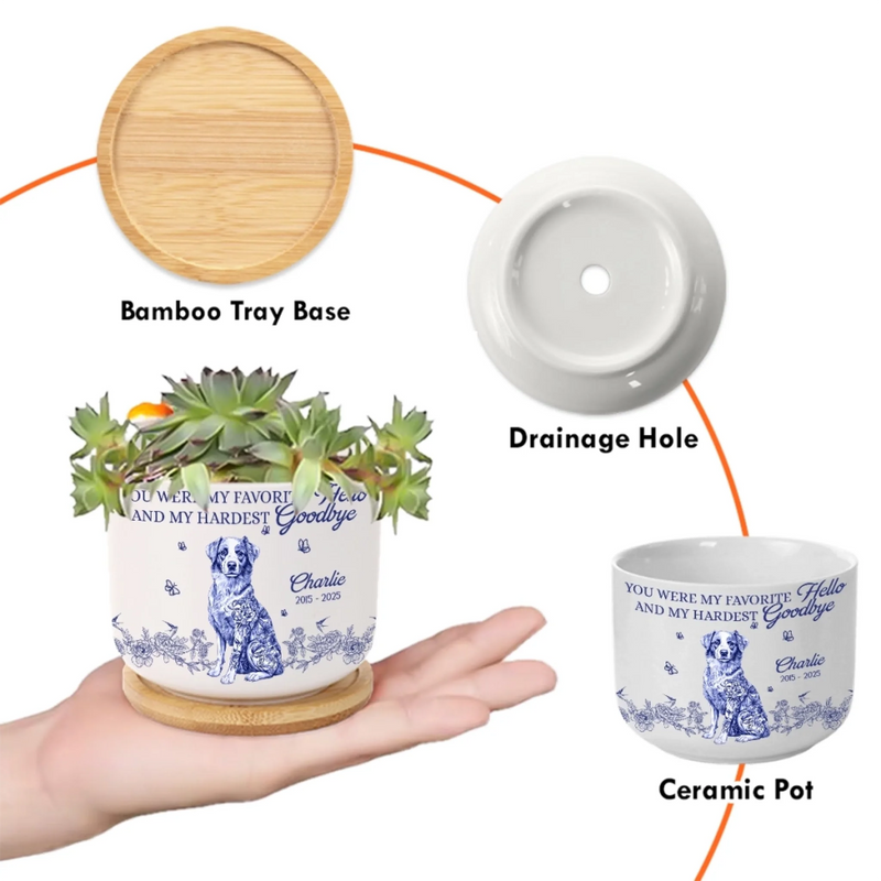Home Decor Ceramic Plant Pot - Personalized Pet Memorial Gifts For Dogs - You Left Paw Prints On Our Hearts, Dog Memorial Gifts For Loss Of Dog, Pet Sympathy Gifts For Dogs