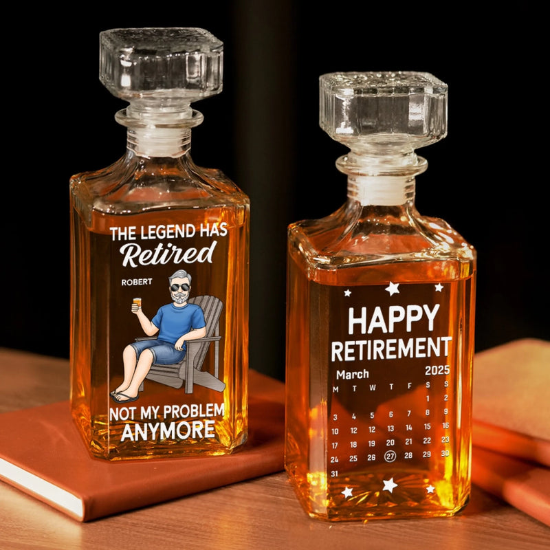 The Legend Has Retired - Coworker Personalized Custom Glass Whiskey Bottle - Appreciation, Retirement Gift For Coworkers, Work Friends, Colleagues