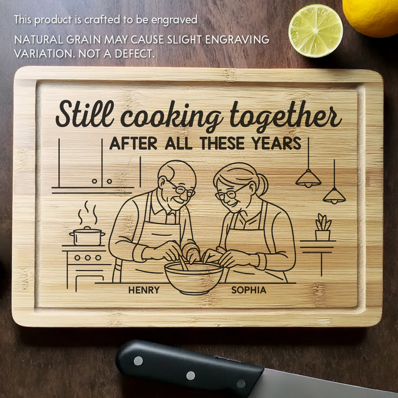 Seasoned With Stories And Spice - Couple Personalized Custom Engraved Wooden Cutting Board - Gift For Husband Wife, Anniversary