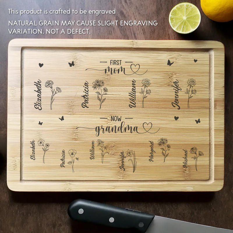 First Mom Now Grandma - Family Personalized Custom Engraved Wooden Cutting Board - Mother's Day, Gift For Mom, Grandma