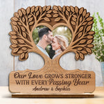 Custom Photo 2-Layered Wooden Plaque - Personalized Anniversary Wedding Gifts For Husband, Wife, Couple - Our Love Grows Deeper And Stronger