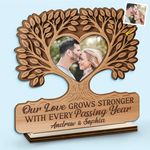 Custom Photo 2-Layered Wooden Plaque - Personalized Anniversary Wedding Gifts For Husband, Wife, Couple - Our Love Grows Deeper And Stronger