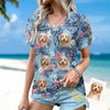 Custom Photo Puff Sleeve Shirt - Personalized Summer Vacation And Travel Gifts For Dog Cat Lovers, Dog Dad And Mom, Cat Owners - Family Vacation Starter Pack