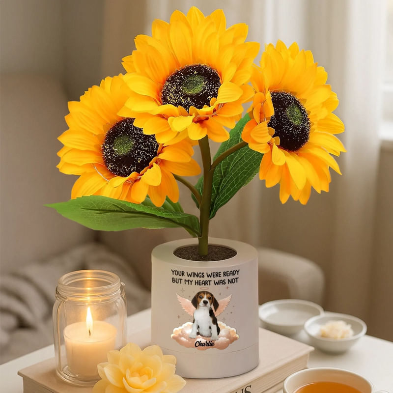 Custom Photo Sunflower Lamp Night Light - Personalized Pet Memorial Gifts For Dogs, Cats - Once By My Side Forever In My Heart