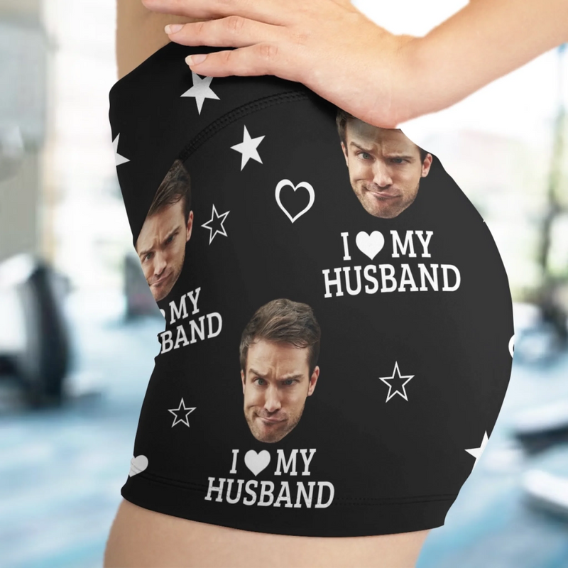 Custom Photo Short Leggings - Personalized Personalized Gifts For Husband And Wife, Him And Her - I Love My Husband