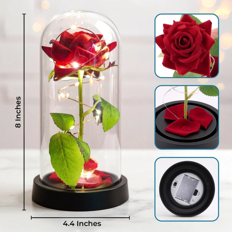 Custom Photo Light Up Eternal Rose In Glass Dome - Personalized Anniversary Wedding Gifts For Husband And Wife, Him And Her - Forever Yours, Forever Mine