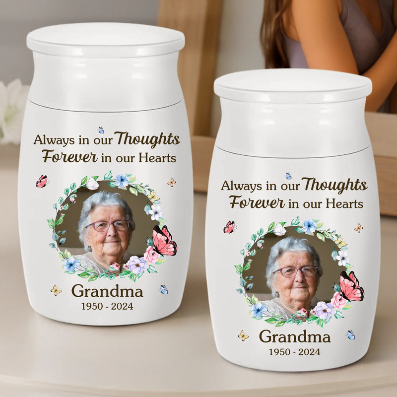 Custom Photo Decorative Urn - Personalized Memorial Sympathy Gifts For Loss Of Mom, Dad - Always In Ours Thoughts
