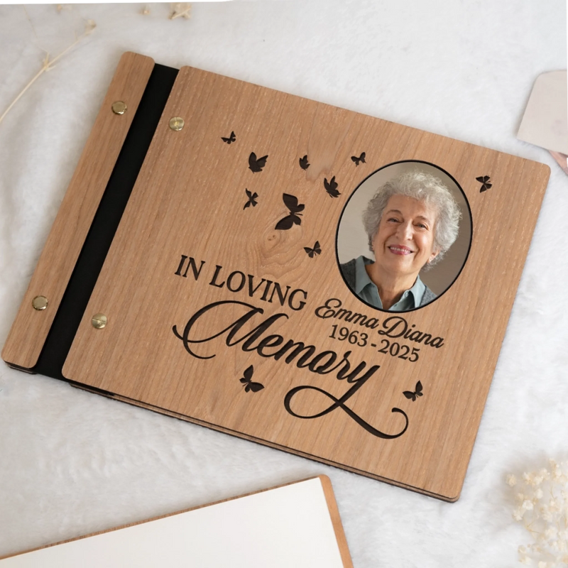 Custom Photo Wooden Scrapbook - Personalized Memorial Sympathy Gifts For Loss Of Mom, Dad - Together In Memory