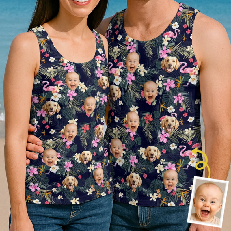 Custom Photo Tanktop - Personalized Summer Vacation And Travel Gifts For Family, Dog Cat Lovers - Loud, Proud, And Tropical