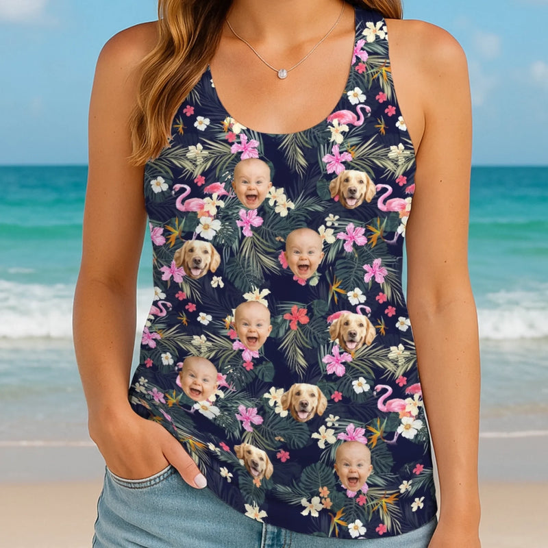 Custom Photo Tanktop - Personalized Summer Vacation And Travel Gifts For Family, Dog Cat Lovers - Loud, Proud, And Tropical