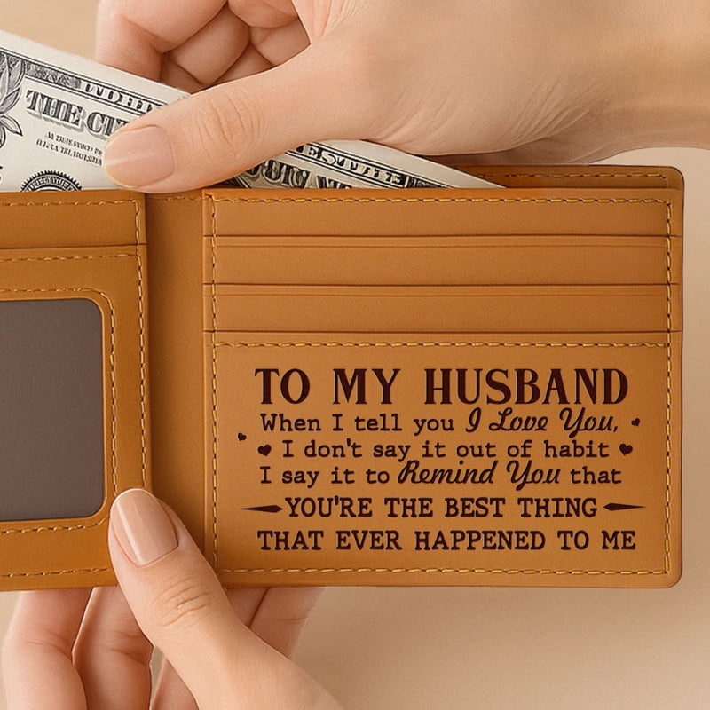 Custom Engraved Bifold Leather Wallet Two Sides - Personalized Anniversary Wedding Gifts For Husband And Wife, Him And Her - Love You And Forever Yours