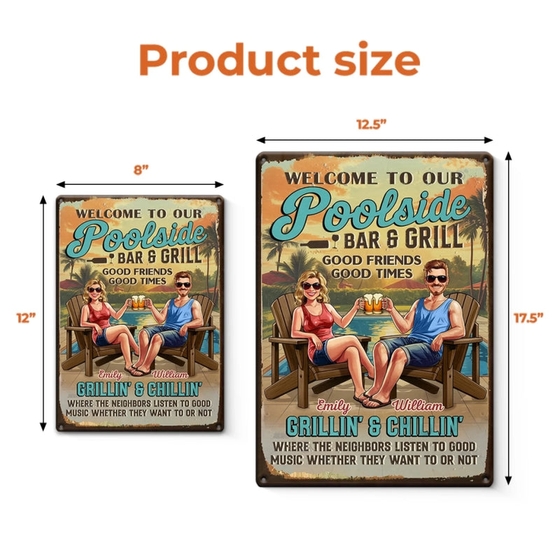 Custom Home Decor Metal Sign - Personalized Anniversary Wedding Gifts For Husband And Wife, Him And Her - Poolside Vibes Only