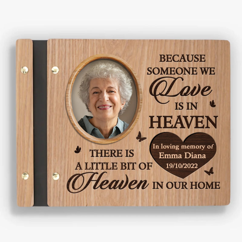 Custom Photo Wooden Scrapbook - Personalized Memorial Sympathy Gifts For Loss Of Mom, Dad - Where Heaven Meets Our Hearts