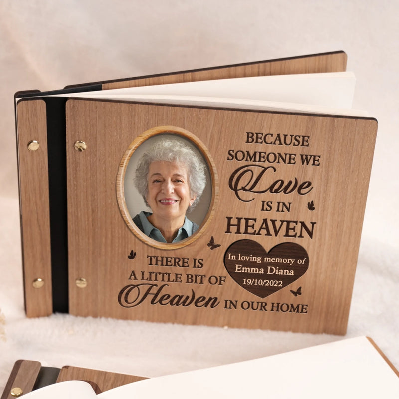 Custom Photo Wooden Scrapbook - Personalized Memorial Sympathy Gifts For Loss Of Mom, Dad - Where Heaven Meets Our Hearts