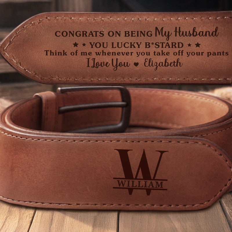 Custom Double-Sided Engraved Leather Belt - Personalized Anniversary Wedding Gifts For Husband And Wife, Him And Her - Belting Out My Love