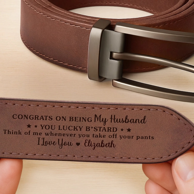 Custom Double-Sided Engraved Leather Belt - Personalized Anniversary Wedding Gifts For Husband And Wife, Him And Her - Belting Out My Love