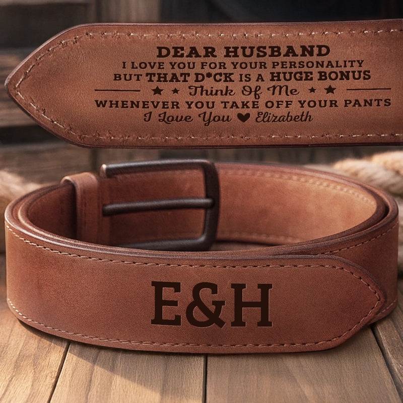 Custom Double-Sided Engraved Leather Belt - Personalized Anniversary Wedding Gifts For Husband And Wife, Him And Her - My Favorite Distraction