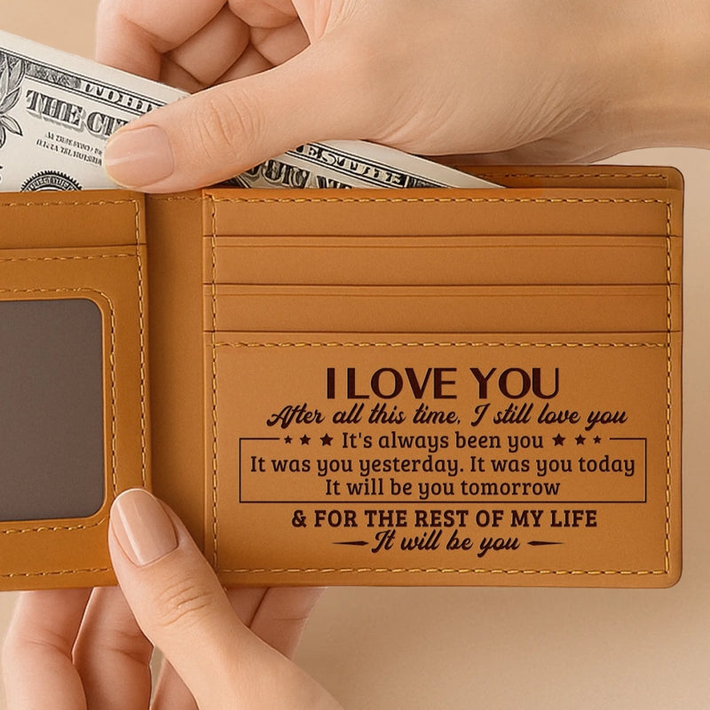 Custom Engraved Bifold Leather Wallet Two Sides - Personalized Anniversary Wedding Gifts For Husband And Wife, Him And Her - Endlessly In Love With You