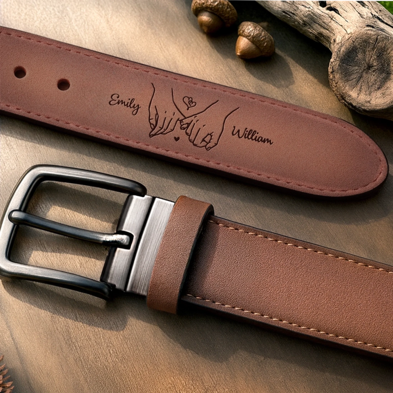 Custom Double-Sided Engraved Leather Belt - Personalized Anniversary Wedding Gifts For Husband And Wife, Him And Her - My Best Adventure