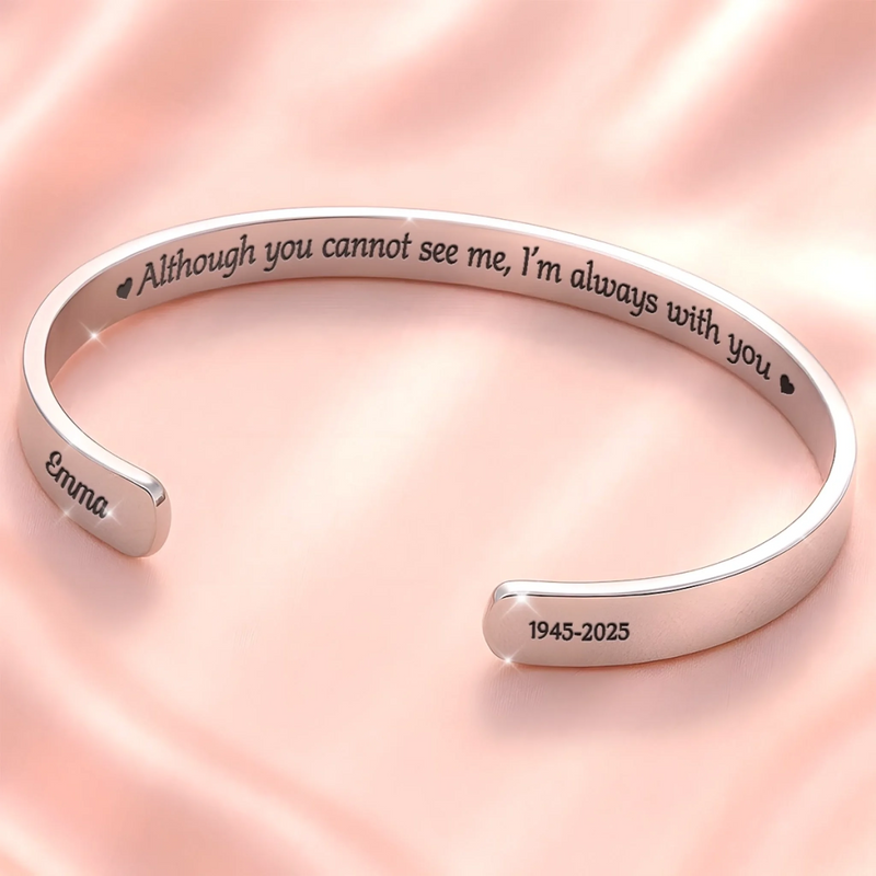 Custom Engraved Stainless Steel Cuff Bracelet - Personalized Memorial Sympathy Gifts For Loss Of Mom, Dad - Always In My Thoughts, Forever In My Heart