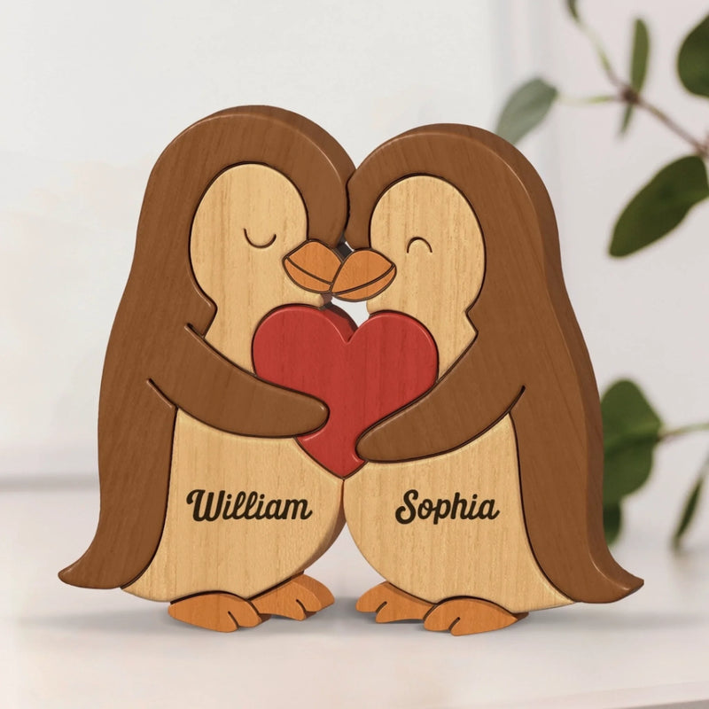 Penguin Shaped Wooden Art Puzzle - Personalized Anniversary Wedding Gifts For Husband And Wife, Him And Her - We Are Together, Couple Birthday Gifts For Him And Her