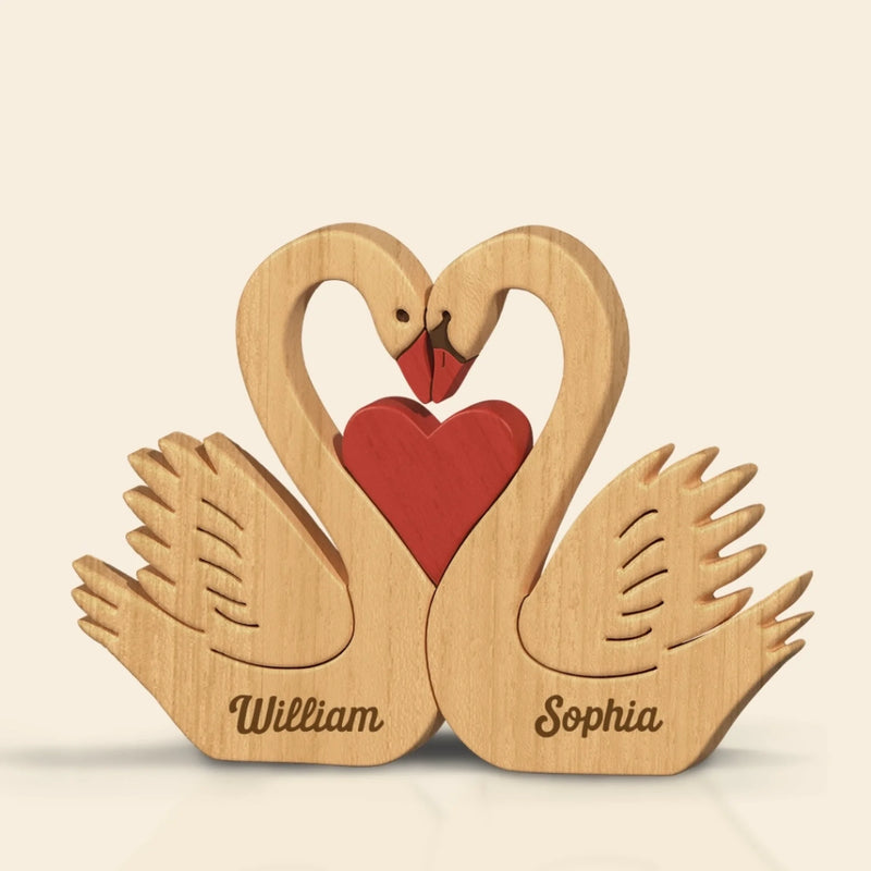 Custom Swan Shaped Wooden Art Puzzle - Personalized Anniversary Wedding Gifts For Husband And Wife, Him And Her - Found My Forever