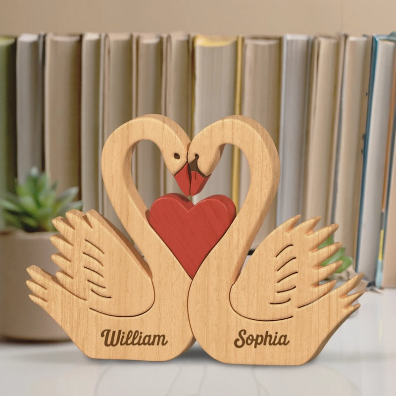 Custom Swan Shaped Wooden Art Puzzle - Personalized Anniversary Wedding Gifts For Husband And Wife, Him And Her - Found My Forever