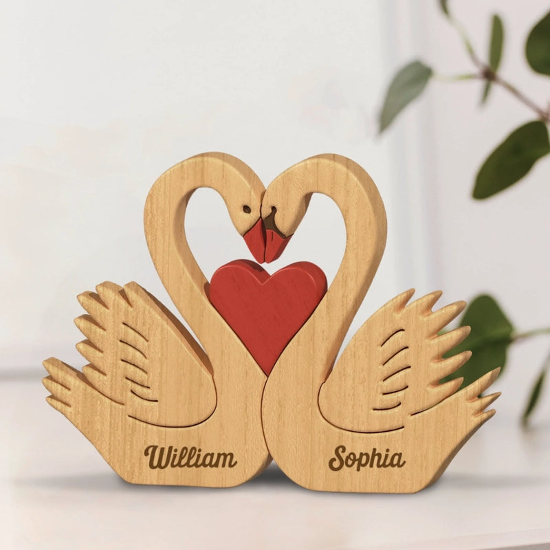 Custom Swan Shaped Wooden Art Puzzle - Personalized Anniversary Wedding Gifts For Husband And Wife, Him And Her - Found My Forever