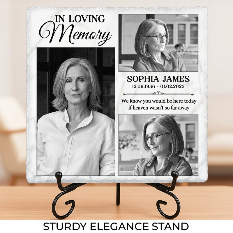 Custom Photo Love Shines Brightly Through Our Memories - Memorial Personalized Custom Square Shaped Stone With Stand - Sympathy Gift For Family Members