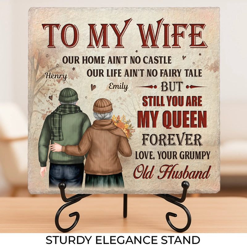 Our Home May Be Small, But Our Love Makes It Grand - Couple Personalized Custom Square Shaped Stone With Stand - Gift For Husband Wife, Anniversary