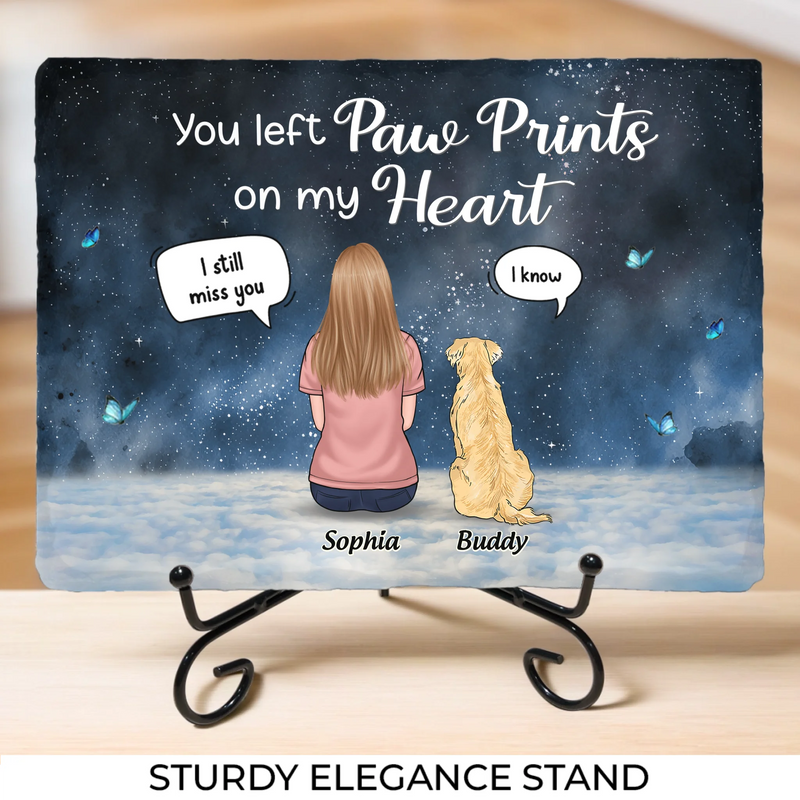 They Left Paw Prints On My Heart - Memorial Personalized Custom Rectangle Shaped Stone With Stand - Sympathy Gift For Pet Owners, Pet Lovers