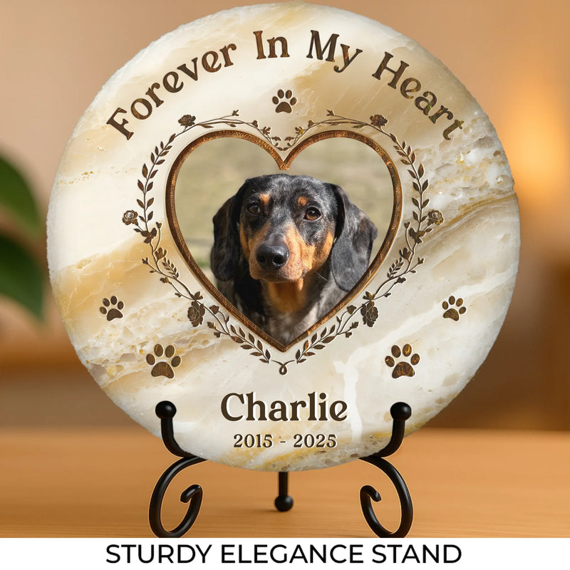 Custom Photo Your Paw Prints Are Forever On My Soul - Memorial Personalized Custom Round Shaped Stone With Stand - Sympathy Gift For Pet Owners, Pet Lovers