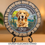 Custom Photo You Left Paw Prints On My Heart Forever - Memorial Personalized Custom 3D Mosaic Faux Stained Glass Print Round Shaped Memorial Stone - Sympathy Gift For Dog Lovers