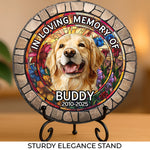 Custom Photo My Pawprints May No Longer Be In Your House - Memorial Personalized Custom 3D Mosaic Faux Stained Glass Print Round Shaped Memorial Stone - Sympathy Gift For Dog Lovers, Pet Owners