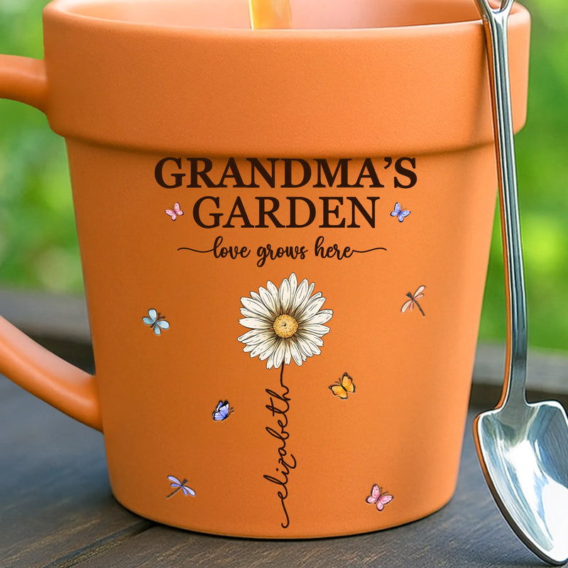 Custom Plant Pot Ceramic Mug - Personalized Birthday Gifts For Mom, Grandma - Grandma's Garden Love Grows Here -  Flower Pot Mug